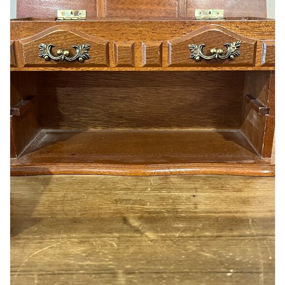 Vintage Wooden Jewelry Box Chest with Mirror 3 Drawers Felt Lined Ring Storage - Picture 15 of 16